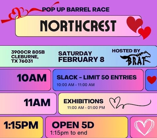 BRAT Pop Up Barrel Race Feb 8, 2025 Results